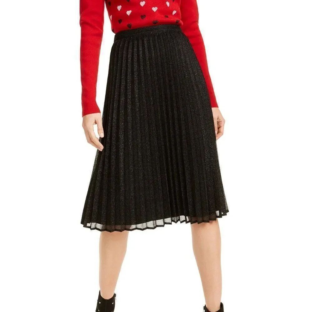 NEW! Maison Jules Pleated Metallic Midi Skirt size Small in Black